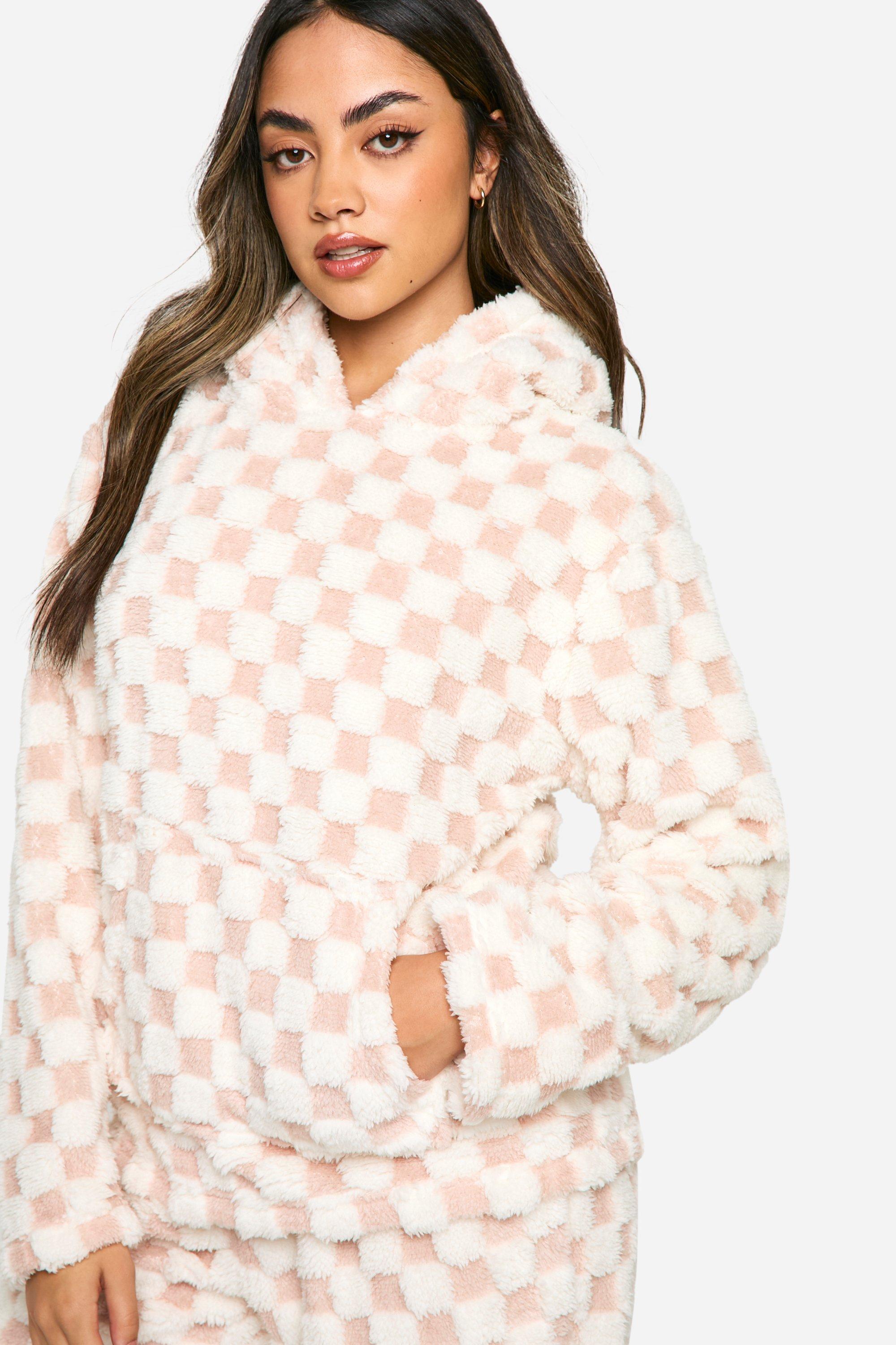 Pink checkered hoodie sale